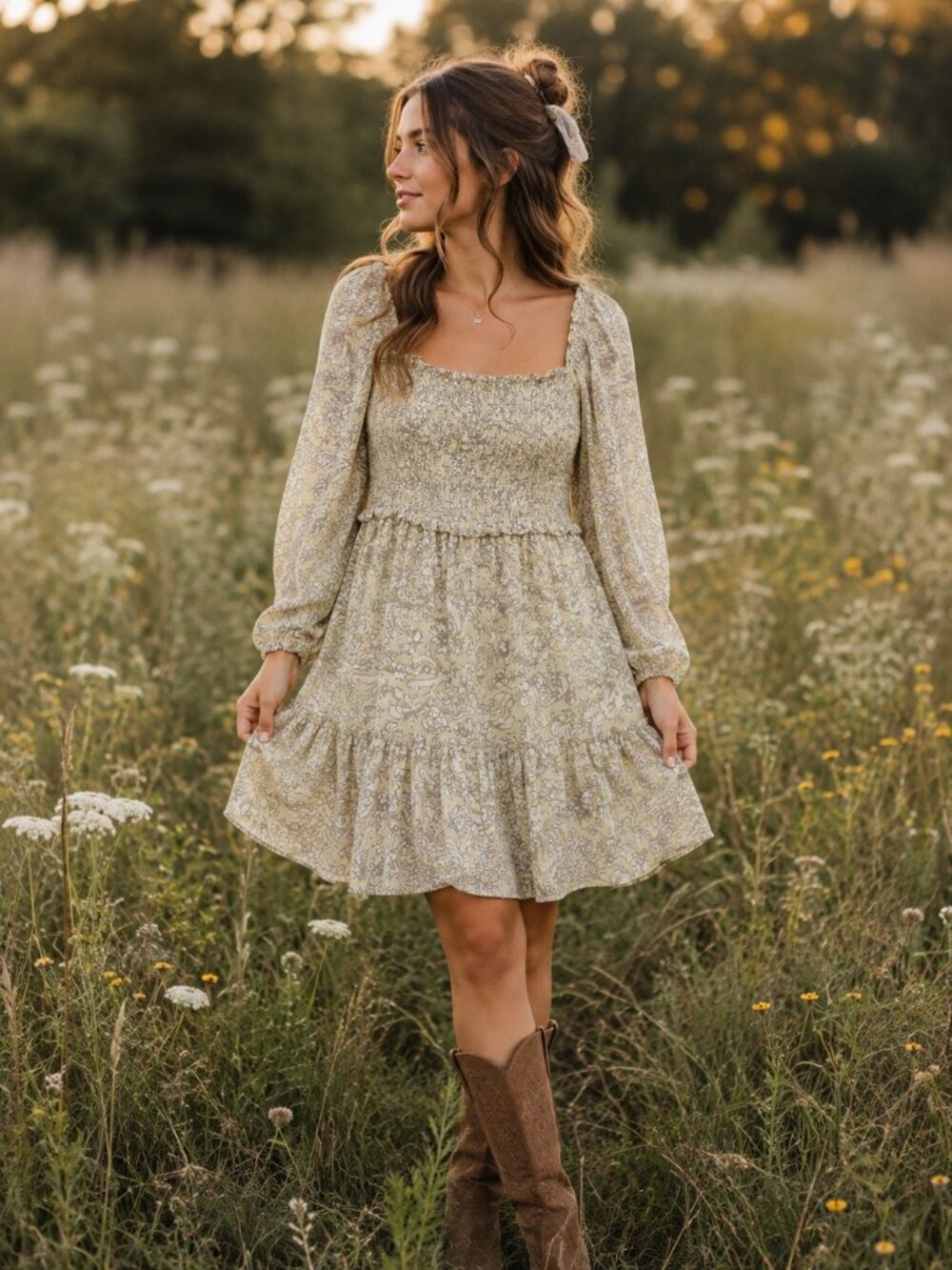 Design Lab Cream Floral Smocked Tiered Dress Women's 2X NWT Cottagecore Prairie